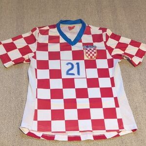 Women's 2008 Croatia Soccer Jersey #21 Petric Size Medium White/Blue/Red